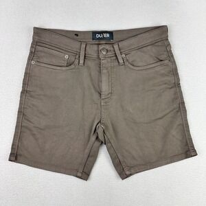 DU/ER No Sweat N2X Shorts Mens 32x7 Brown Slim-Fit Comfort Stretch Denim Jorts